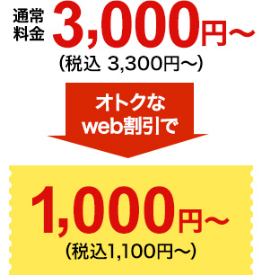 通常3,000円（税込3,300円）オトクなweb割引で1,000円（税込1,100円～）